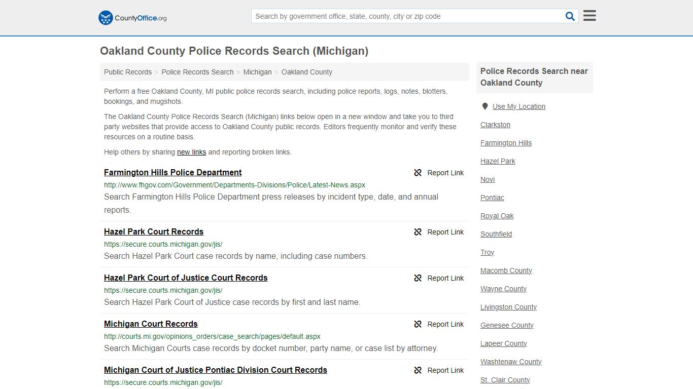 Oakland County Police Records Search (Michigan) - County Office